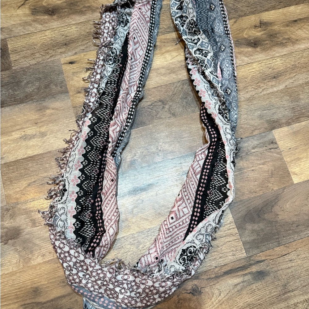 Bohemian Patterned Scarf - Black, Pink, Gray